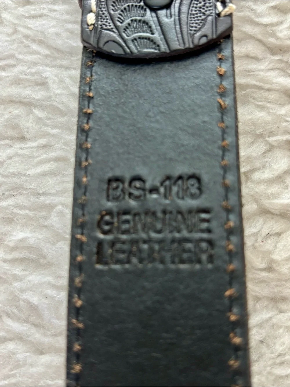 Classic Black Embossed Leather Western Belt with Engraved Silver Buckle Sz 38